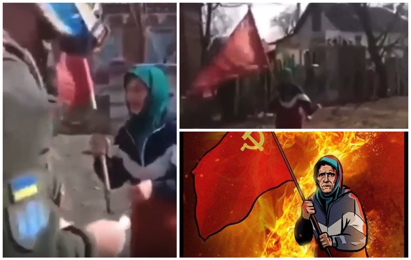VIDEO| O bunică din Ucraina e eroina rușilor. A confundat armatele și a ieșit la poartă cu steagul URSS