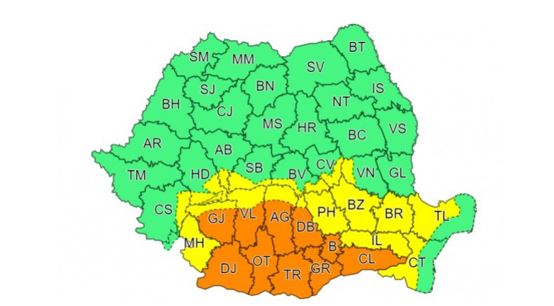 Harta zonelor aflate sub avertizare meteo