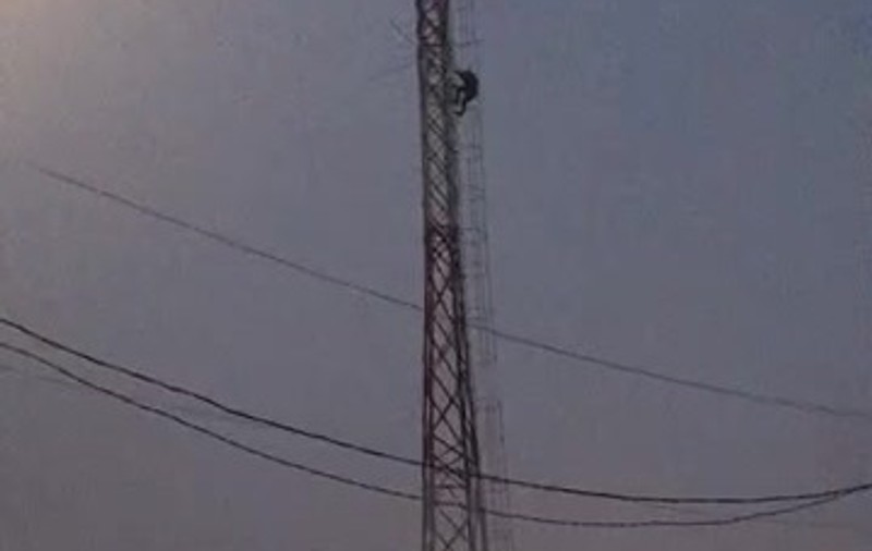 Un bărbat s-a urcat pe un pilon de zeci de metri din Brăila amenințând că se sinucide. A făcut la fel și în urmă cu o lună
