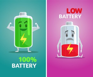 Low battery and full battery. Vector flat illustration