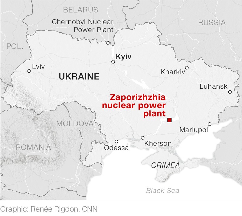 Centrala nucleară Zaporojie pe o hartă realizată de CNN