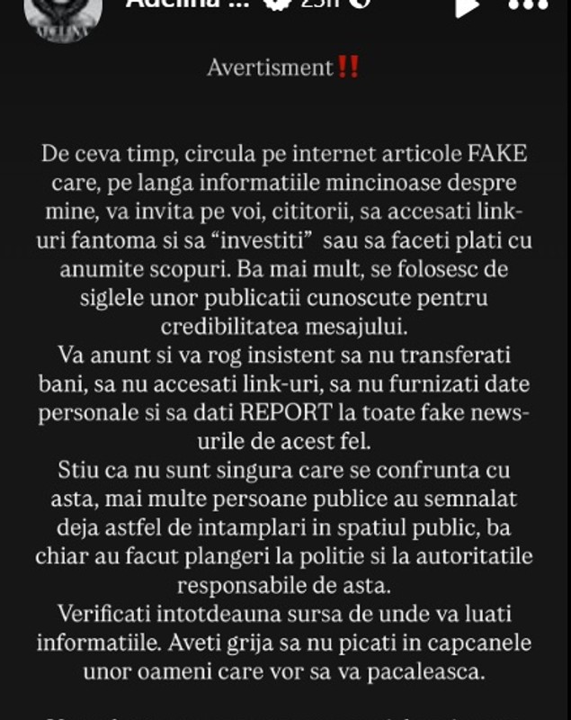Avertismentul transmis de Adelina Pestrițu fanilor ei. Ce a pățit: „Știu că nu sunt singura care se confruntă cu asta! Verificați întotdeauna”
