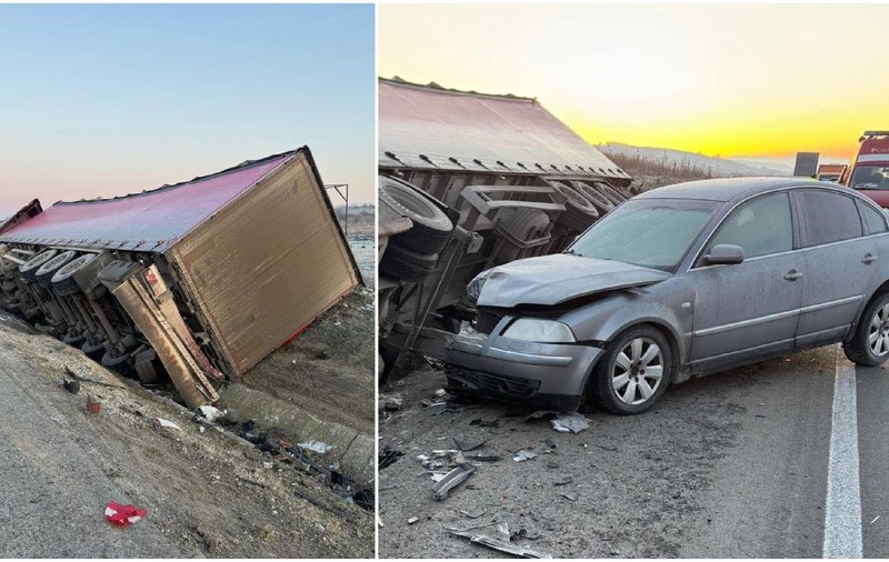 Un șofer de TIR a zburat prin parbriz, după ce a lovit două mașini pe Centura Lugoj