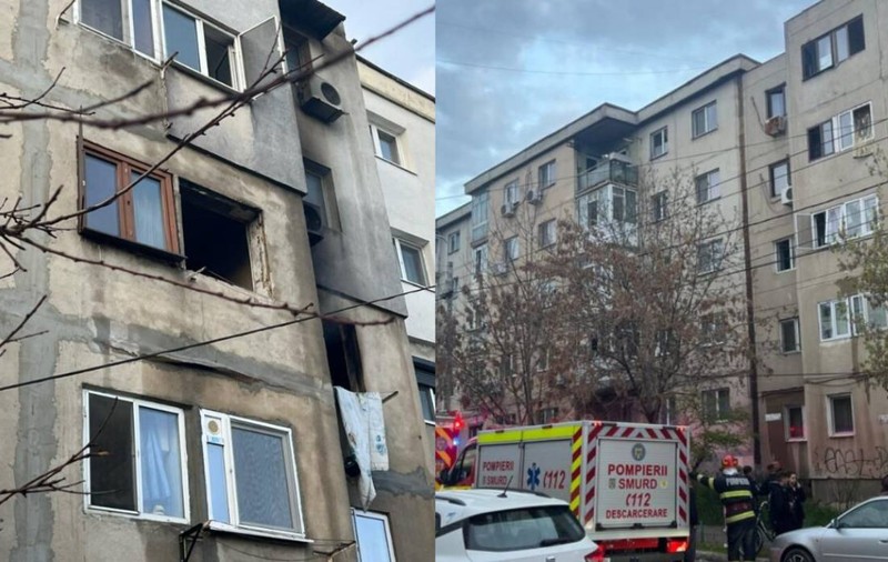 Explozie urmată de incendiu la o garsonieră dintr-un bloc din Ploiești. 38 de locuințe au fost afectate
