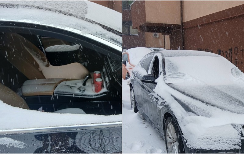 Șofer cu BMW, subiect de glume pe internet după ce a uitat să-și închidă geamurile la mașină și a lăsat-o într-o parcare din București în timpul viscolului: „O încarcă cu aer rece pentru la vară”