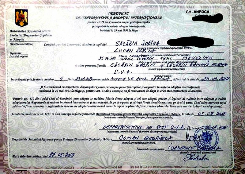 Certificatul de conformitate a adopției internaționale