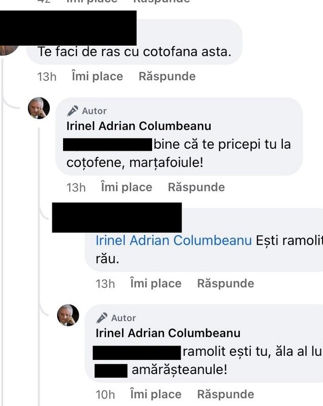 Irinel Columbeanu a răbufnit, după ce i s-a reproșat că se face de râs cu aparițiile sale: „Ramolit ești tu, amărășteanule”