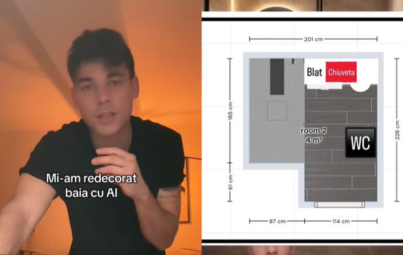 Un tânăr din București i-a cerut inteligenței artificiale idei de renovat baia, dar AI i-a recomandat să pună chiuveta în duș