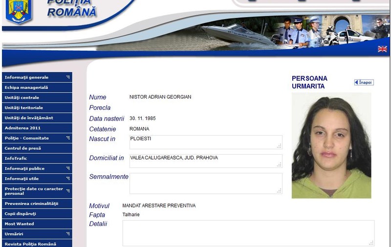 Mai mare râsul! Poliţia Română caută un infractor cu nume de bărbat şi chip de femeie 