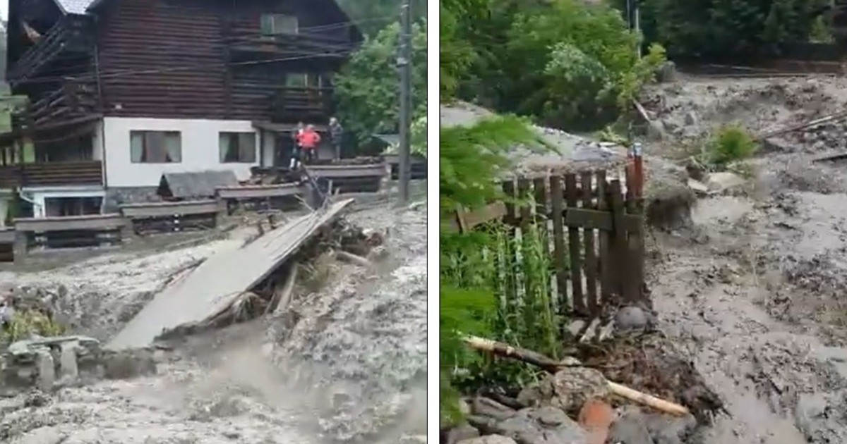 Inundații în comuna Moroeni din Dâmbovița. Apa a intrat în gospodării și a blocat drumul