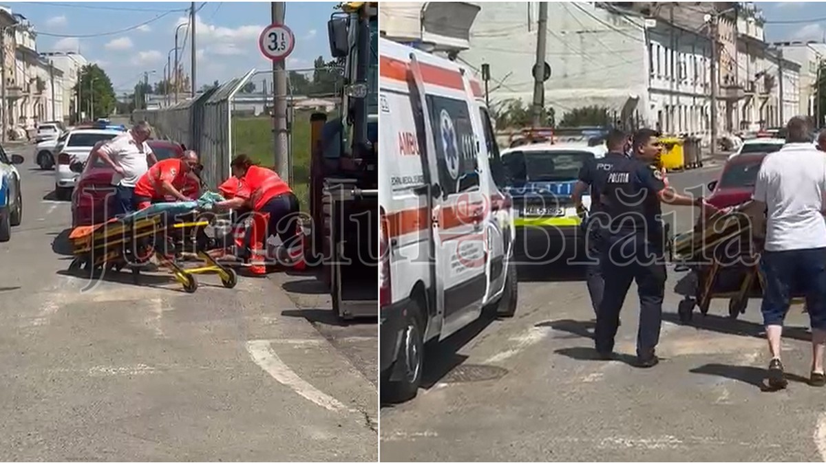 Colaj cu intervenția unui echipaj de pe ambulanță la un caz de atac cu cuțitul în stradă, în Brăila, iulie 2025