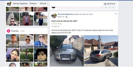 Captură profilul de Facebook al lui Vasile Mutu, sub numele Kornea Kapatoos