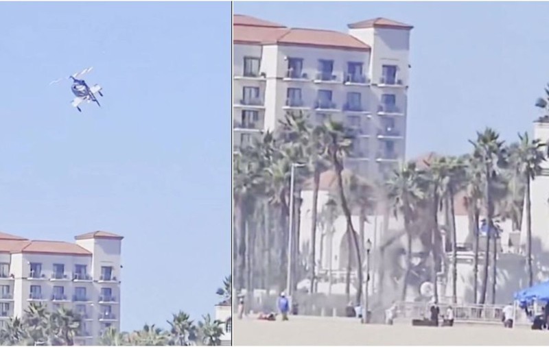 Momentul în care un elicopter pierde controlul și se prăbușește printre turiști, pe o plajă din California