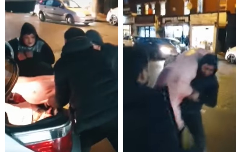 VIDEO  | Imagini virale. Trei români au ieșit la plimbare cu porcul pe străzile Londrei
