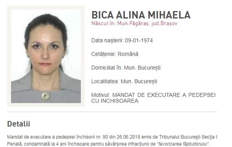Alina Bica, dată în urmărire internațională de Poliția Română