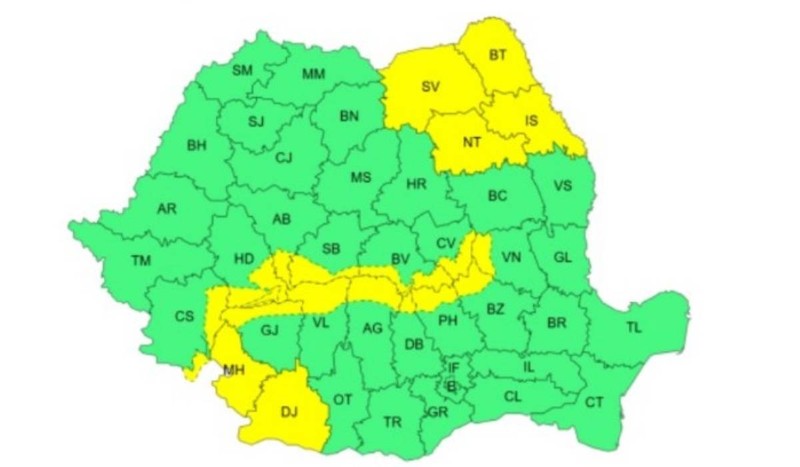 Județele din România aflate sub cod galben de vijelii. Foto: ANM