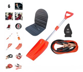 Pachet auto de iarnă: Lopată pentru zăpadă 16,3x30 cm cu mâner telescopic 68-87 cm + husă auto cu încălzire premium + cabluri curent baterie 200 A + odorizant Metru Pătrat cadou
