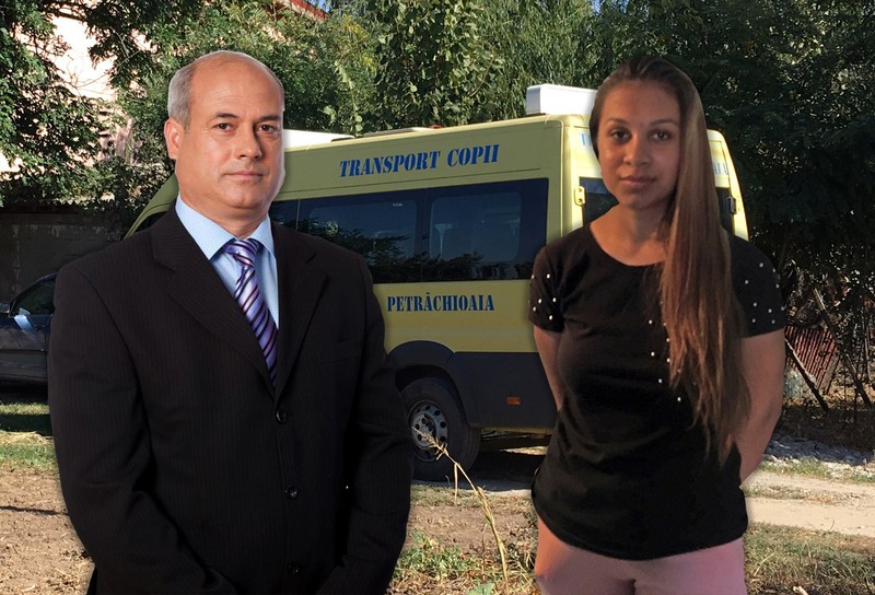 Primarul Mihai Dobre și Ionela Oprea, fata coborâtă abuziv din microbuzul școlii și făcută „cioară”