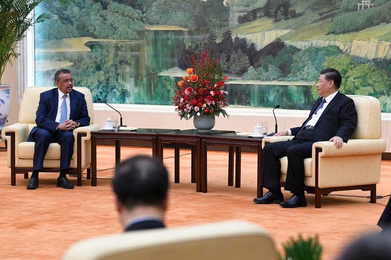 Tedros Adhanom, Director General of the World Health Organization, attends a meeting with Chinese President Xi Jinping at the Great Hall of the People in Beijing