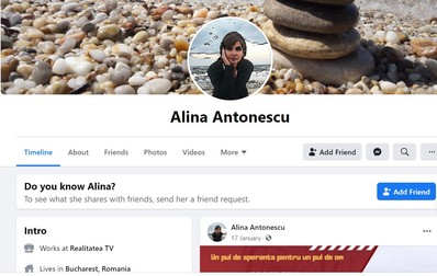Contul de Facebook al Alinei Antonescu arată că proprietara firmei care deține compania din Canada lucrează la Realitatea TV