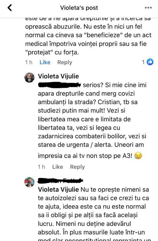Violeta Vijulie îi numește pe bolnavii de coronavirus covizi ambulanți/Facebook