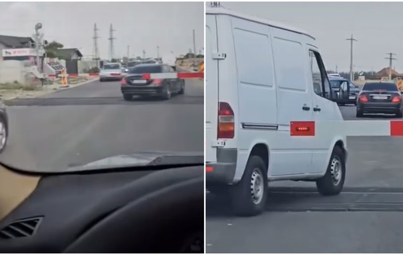 Maşini filmate când trec calea ferată, în timp ce barierele sunt coborâte, la Caracal. Poliţia încearcă să identifice şoferii | VIDEO