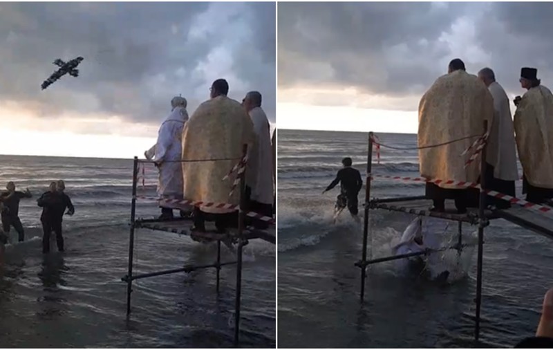 Un preot a căzut în mare, când a vrut să arunce crucea de Bobotează, în fața românilor din Italia. VIDEO