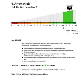 Captură dintr-un raport Brio pentru testarea la matematică, la clasa I