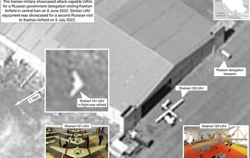 Imagini din satelit cu o delegaţie rusă care inspectează drone militare în Iran, prezentate de SUA