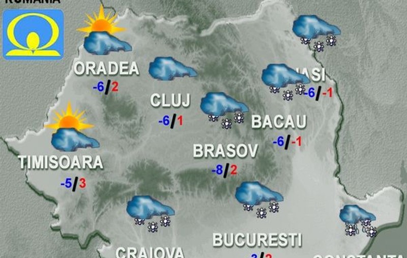 PROGNOZA METEO pentru 22 si 23 ianuarie. Ninsori în aproape toată țara