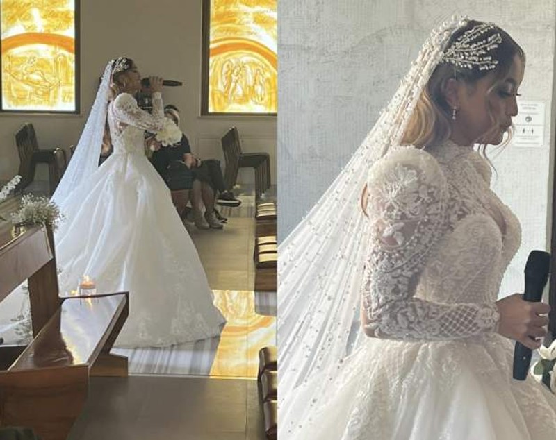 Bella Santiago s-a căsătorit religios cu Ionuț Grigore. Cum arată cântăreața din Filipine în cele două rochii de mireasă