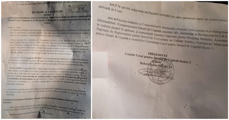 Hotărârea dată de Comitetul Local pentru Situații de Urgență al Sectorului 3, condus de primarul Robert Negoiță