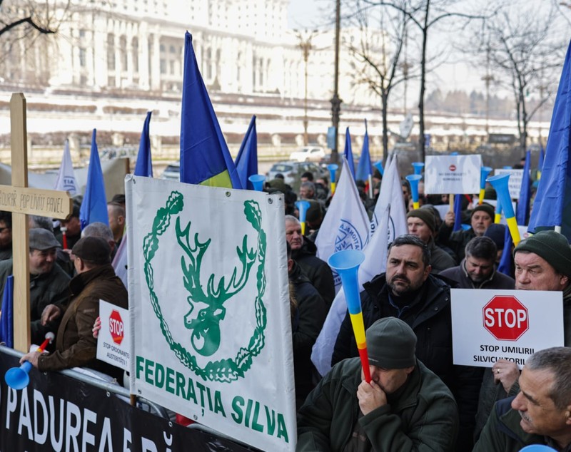 Protest al silvicultorilor în fața Ministerului Mediului, după ce Guvernul le-a redus salariile cu 25%