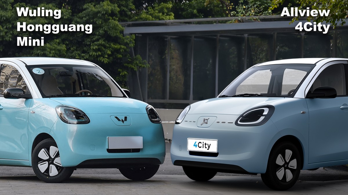 WuLing vs 4 City Allview, doua masini de culoare albastru fata in fata