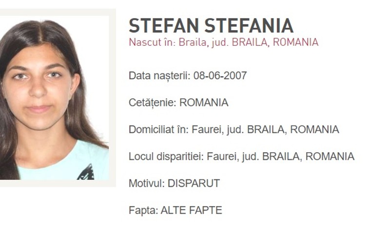O adolescentă din Făurei a fost dată dispărută. Poliţia cere ajutorul populaţiei pentru găsirea minorei