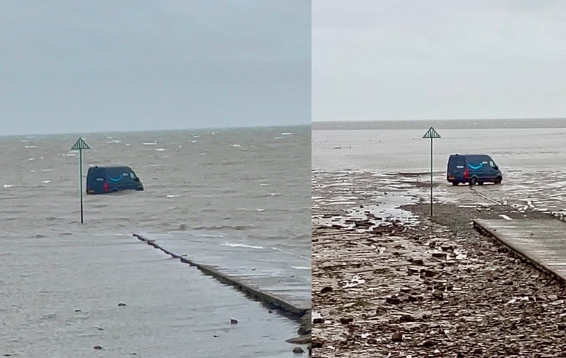 Un șofer a ajuns cu duba de livrări în mijlocul mării, după ce a urmat indicațiile GPS-ului, în Marea Britanie