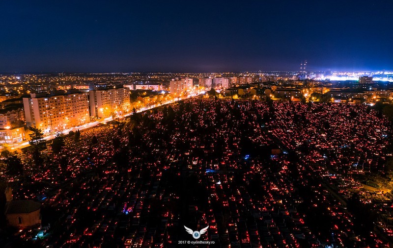 FOTO| Imagine incredibilă la Timișoara, de Ziua Morților. Emoție și durere în cimitire, surprinse din aer