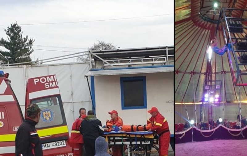 O acrobată a căzut la Hunedoara în timpul spectacolului și a suferit multiple fracturi. Imagini șocante