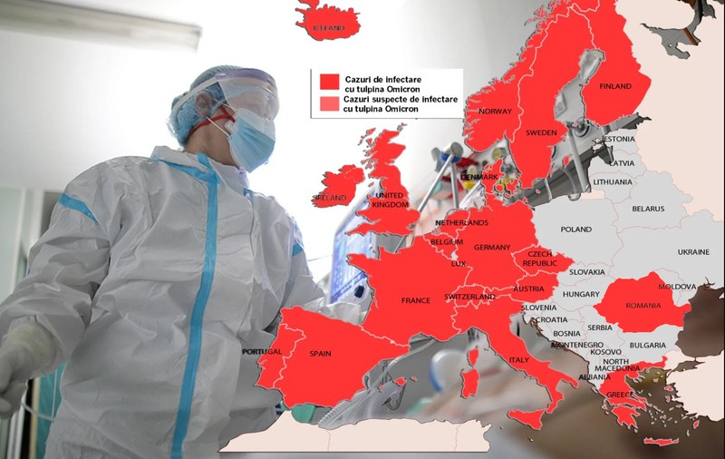 Hartă | Omicron a înroșit Europa. România, al 19-lea stat care confirmă noua tulpină