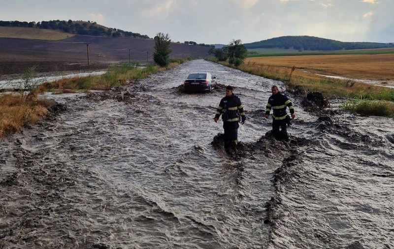 Douăsprezece autoturisme și un microbuz, surprinse de viitură pe DN22D, în județul Tulcea - VIDEO