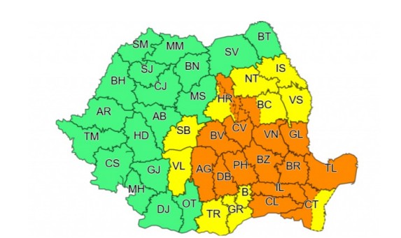 Zonele aflate sub avertizare meteo