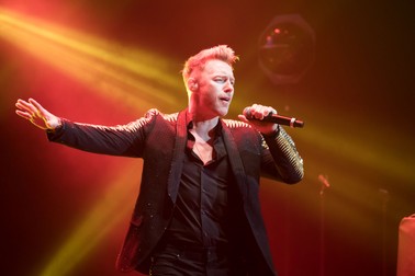 Keith Duffy, Stephen Gately, Mikey Graham, Ronan Keating, and Shane Lynch of Irish boy band Boyzone perform during their "Thank You &amp; Goodnight" Farewell Tour concert in Hong Kong, China, 26 March 2019.