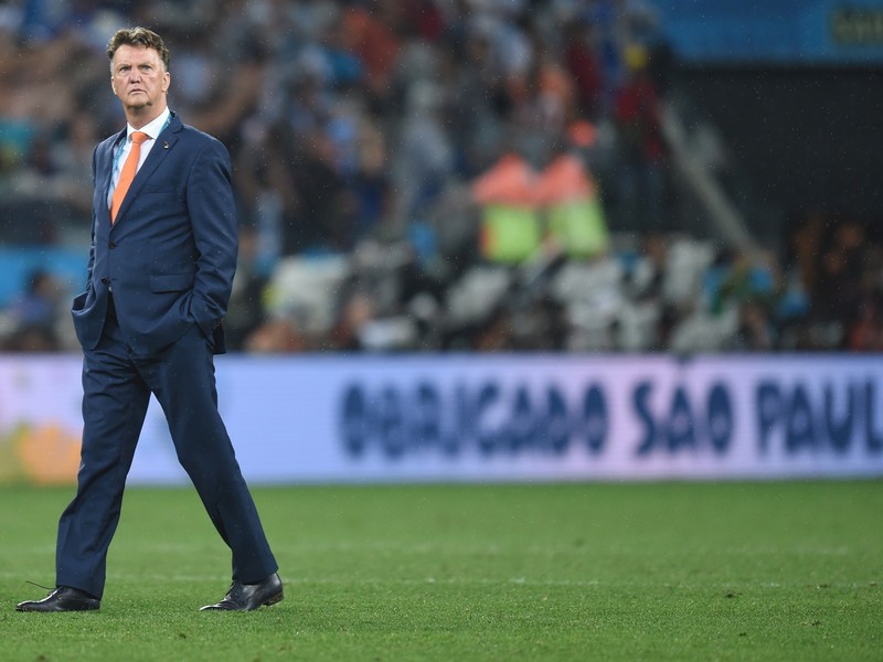 epa04308675 Head coach Louis van Gaal of the Netherlands reacts after the FIFA World Cup 2014 semi final match between the Netherlands and Argentina at the Arena Corinthians in Sao Paulo, Brazil, 09 July 2014. (RESTRICTIONS APPLY: Editorial Use Only, not used in association with any commercial entity - Images must not be used in any form of alert service or push service of any kind including via mobile alert services, downloads to mobile devices or MMS messaging - Images must appear as still images and must not emulate match action video footage - No alteration is made to, and no text or image is superimposed over, any published image which: (a) intentionally obscures or removes a sponsor identification image; or (b) adds or overlays the commercial identification of any third party which is not officially associated with the FIFA World Cup) EPA/MARIUS BECKER EDITORIAL USE ONLY