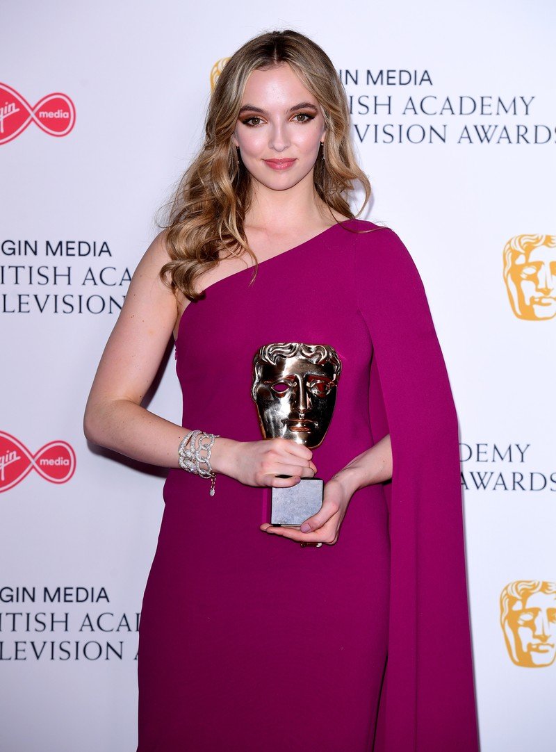 Jodie Comer in the press room after winning the award for Best Actress at the Virgin Media BAFTA TV awards, held at the Royal Festival Hall in London. May 12, 2019 BAFTA