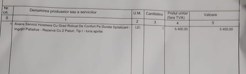 Factura prezentată de Cornelia Bejan