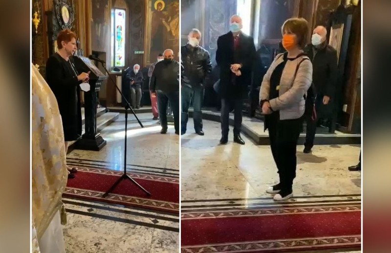 Dr. Victoria Aramă, vorbindu-le oamenilor despre vaccin în timpul slujbei de duminică | Foto: captură video