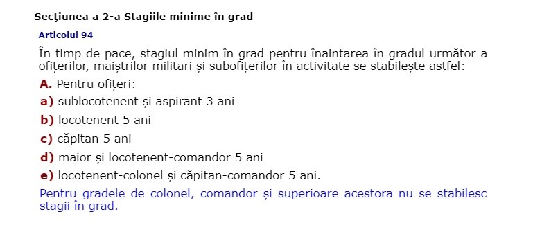 Legea 80 din 1995 privind statutul cadrelor militare