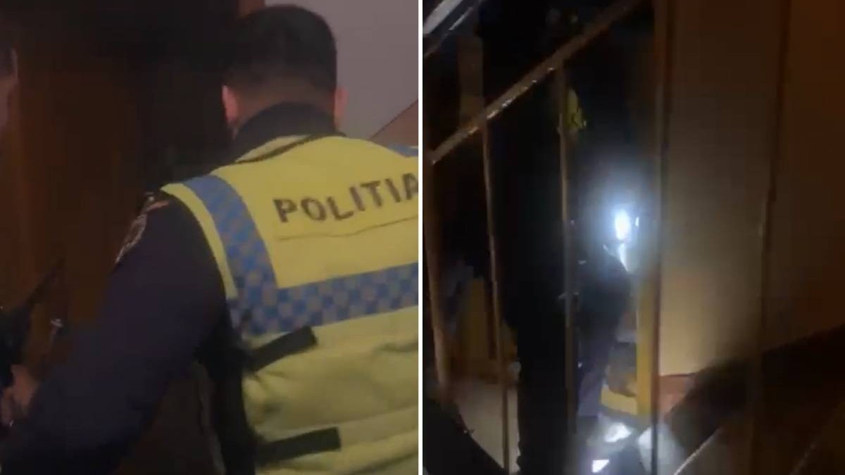 Colaj cu momentul in care mai multi politisti intervin in salvarea unui om cazut intr-un aparatament in care era un incendiu, Constanta, 10 octombrie