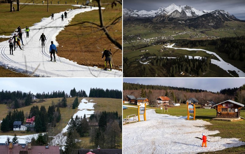 Cum arată pârtiile din Europa în plin sezon de schi. Turiștii schiază pe niște petice de zăpadă