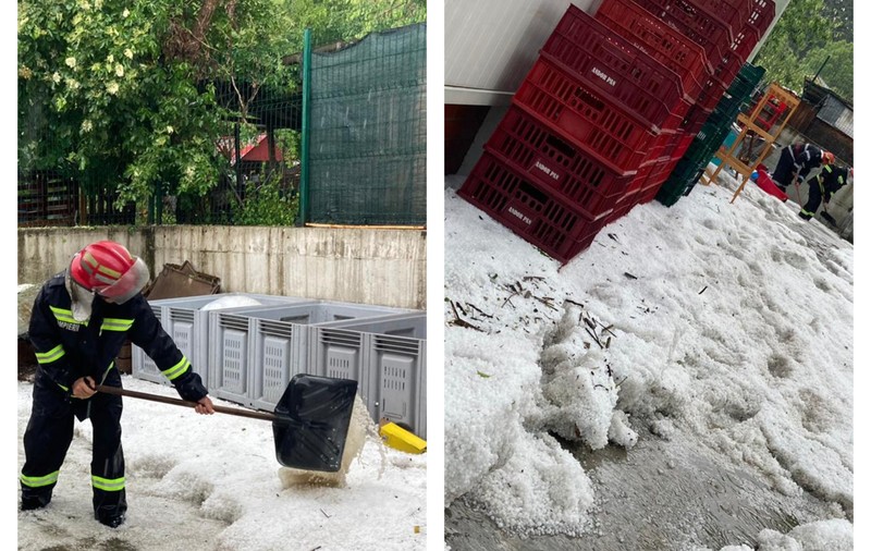 Grindină adunată cu lopata în Vâlcea. O ploaie torențială a făcut ravagii și la Sibiu
